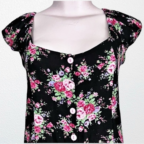 Dreams of Gauze Boho Artsy Cottagecore 80s 90s Floral Maxi Dress SZ M Black - Picture 4 of 10